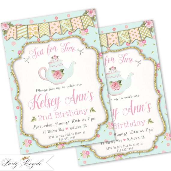 Tea for Two Birthday Invitation Tea for Two Baby Shower Etsy
