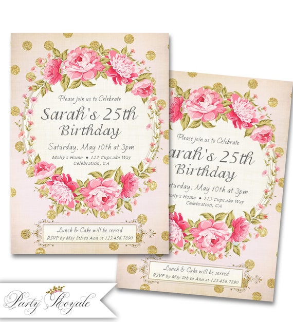 Adult Birthday Invitations For Her 25th Birthday Party Etsy