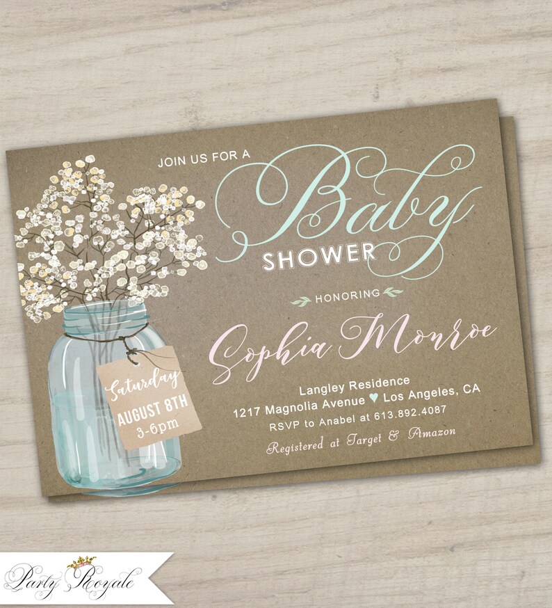 Mason Jar Baby Shower Invitation Gender Neutral Shower Etsy