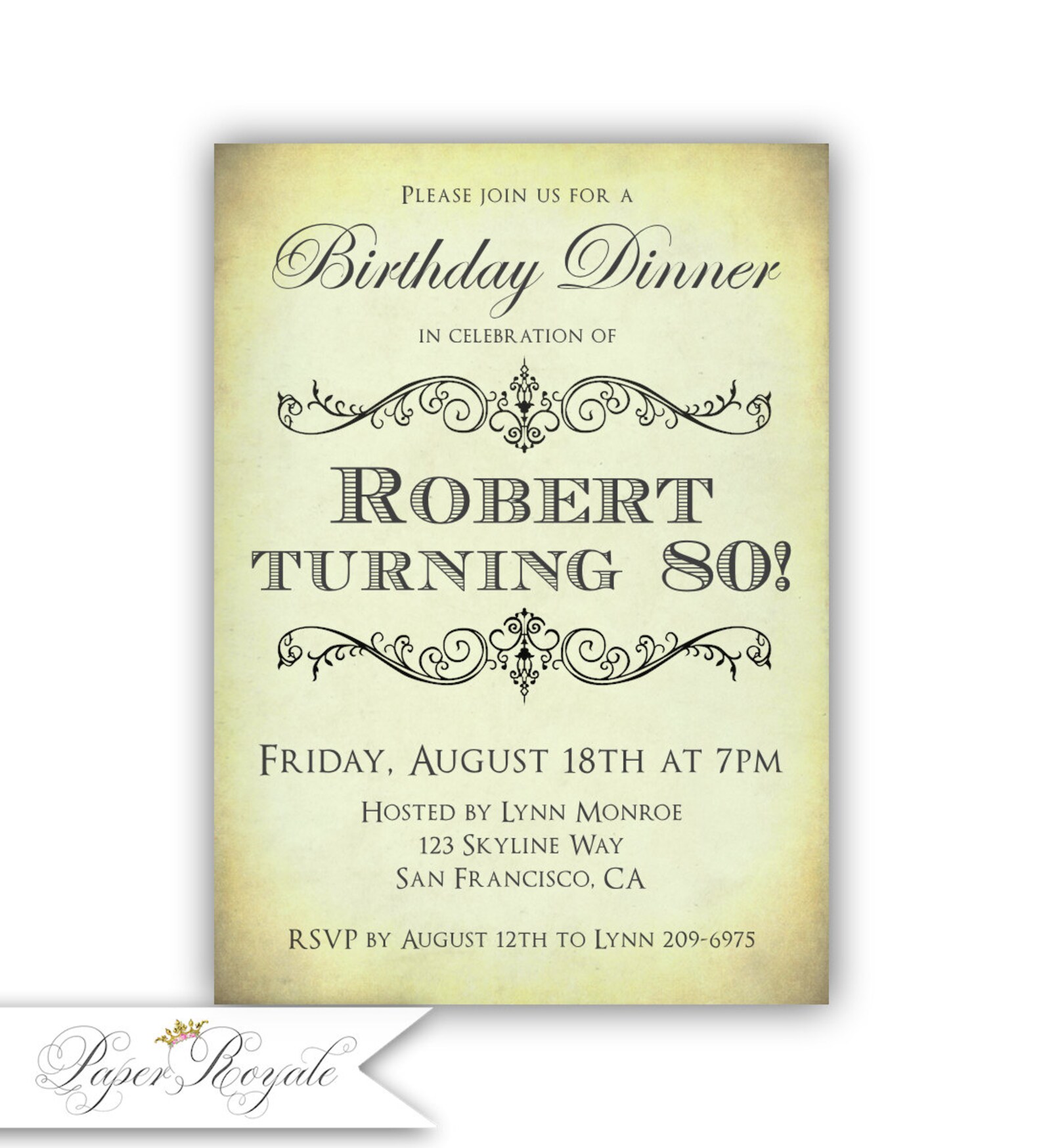 80th Birthday Dinner Invitations Milestone Birthday Party - Etsy