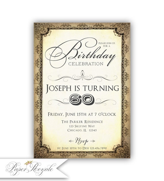 60th Birthday Invitation For Man Brown Ivory Birthday Party Etsy