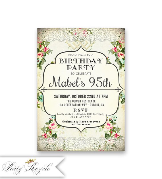 95th Birthday Invitations For Her For A Woman 85th 90th 95th Etsy