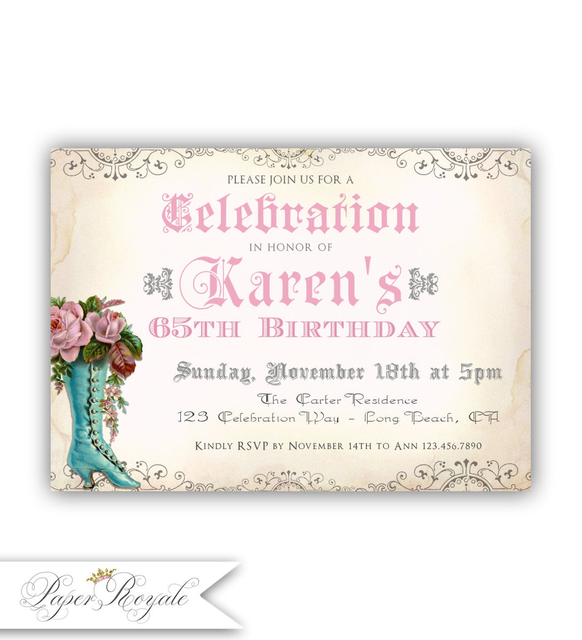 65th Birthday Invitations / Adult Birthday Party Invitations / - Etsy