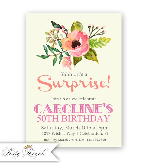 50th surprise birthday party invitations surprise party invitation for women printed invitations printable pdf surprise birthday invite surprise party invitations