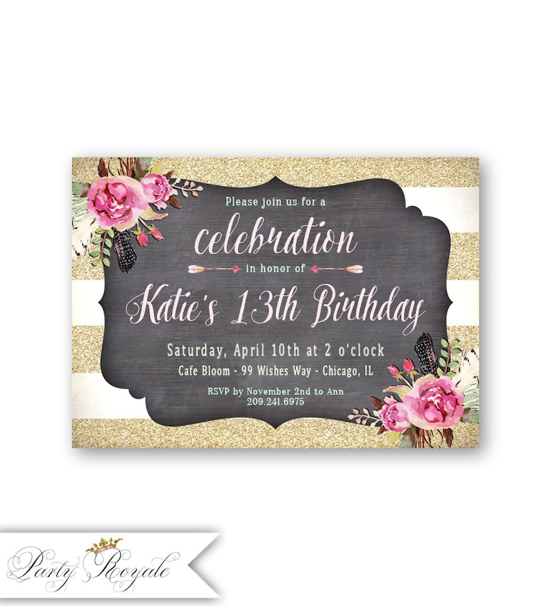 Teen Birthday Invitations Girl S 13th Birthday Party Etsy