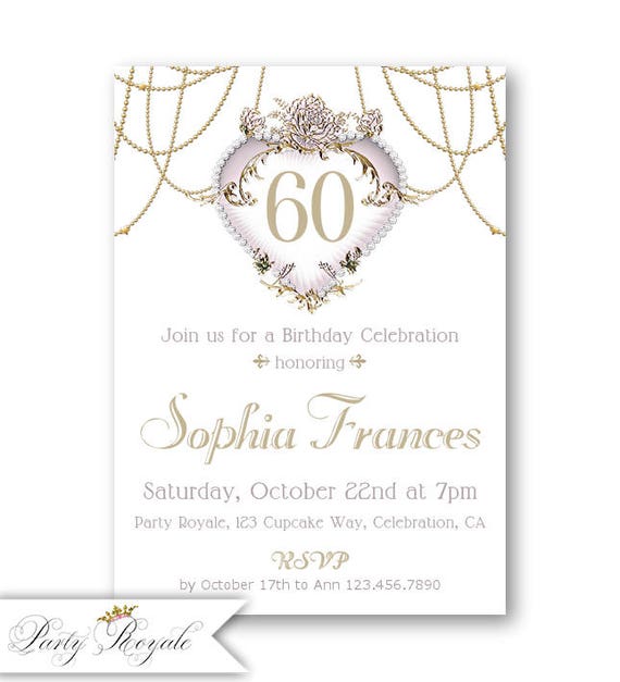 elegant 60th birthday invitations for women formal birthday dinner party invitations 60th birthday invitations printed or printable pdf formal birthday invitation