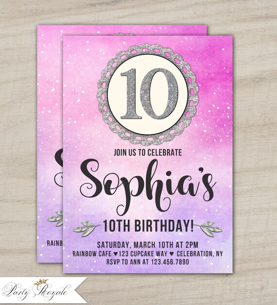 10th-birthday-invitation-girl-printable-or-printed-10th-etsy