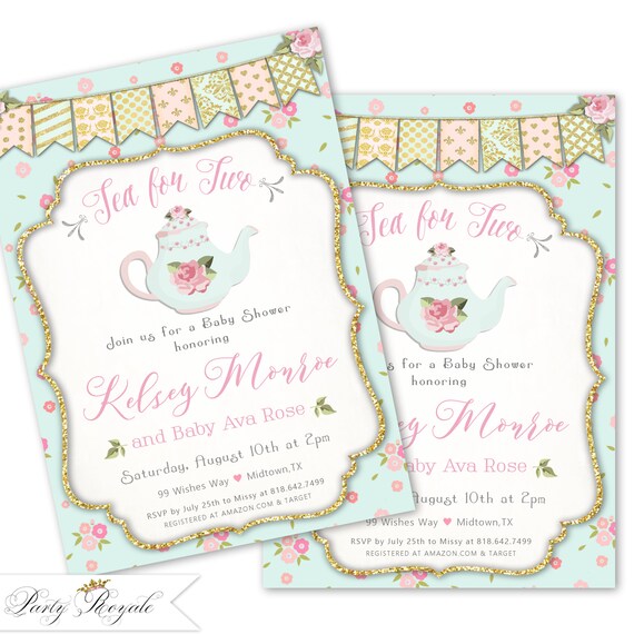 Tea for Two Baby Shower Invitation Tea Party Baby Shower Etsy