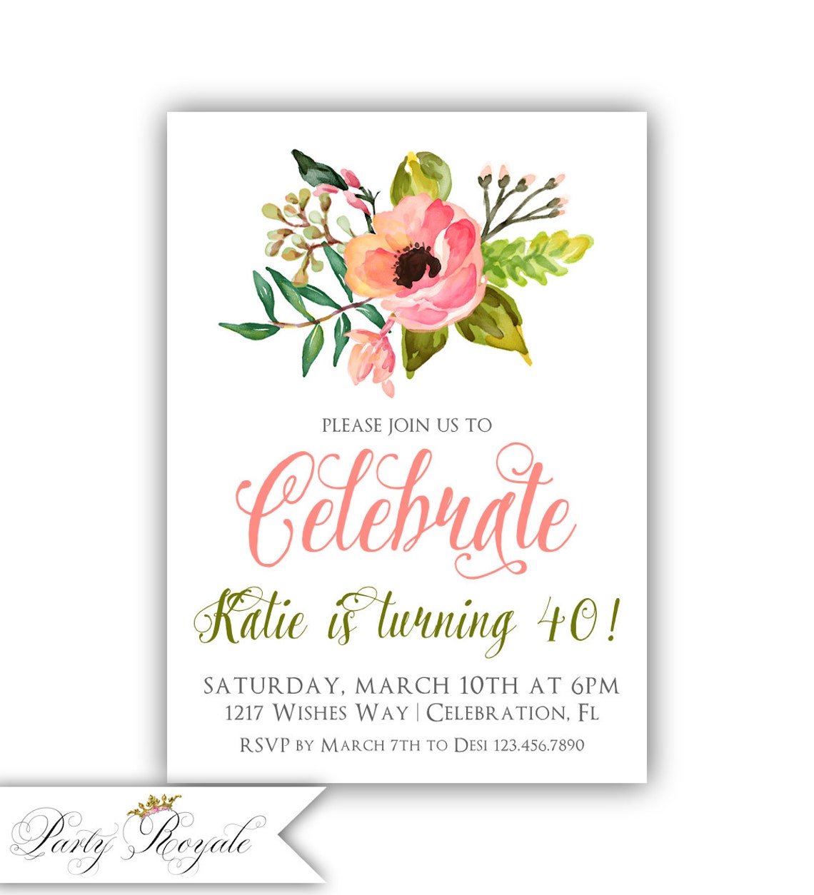 Women's 40th Birthday Invitations 40th Birthday Party | Etsy