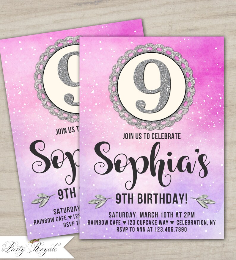 9th Birthday Invitation Printable Girl s 9th Birthday Etsy
