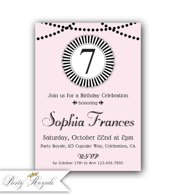 pink and black 7th birthday invitation 8th birthday etsy