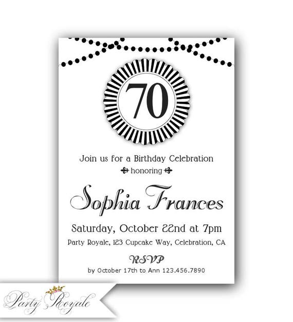 70e Anniversaire Invitation Noir Et Blanc 70e Anniversaire Etsy France