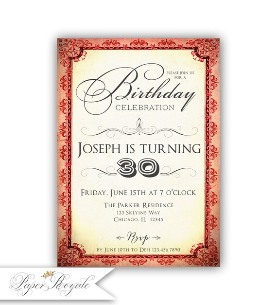 30th Birthday Invitations For Him 30th Birthday Party Etsy
