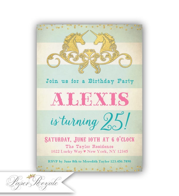 Adult Birthday Invitations For Her 25th Birthday Invitation Etsy
