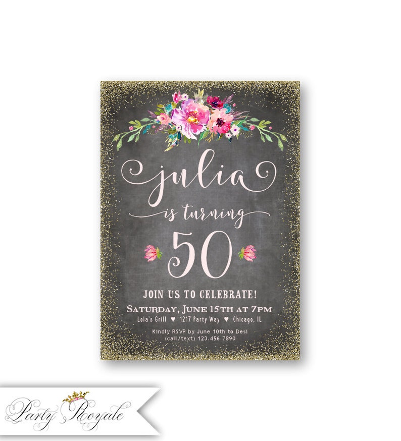 50th Birthday Invitations For Her Women S 50th Birthday Etsy