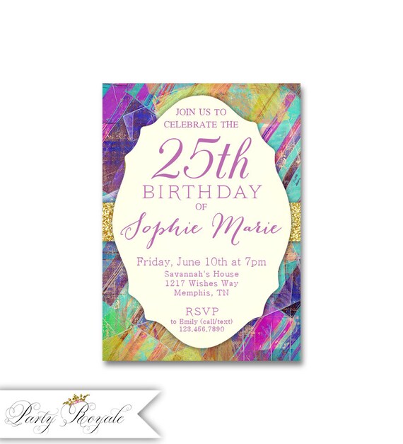 Artsy Birthday Invitations For Women 25th Birthday Party Etsy
