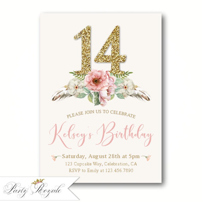 Elegant 14th Birthday Invitations Teen Girl S Birthday Etsy