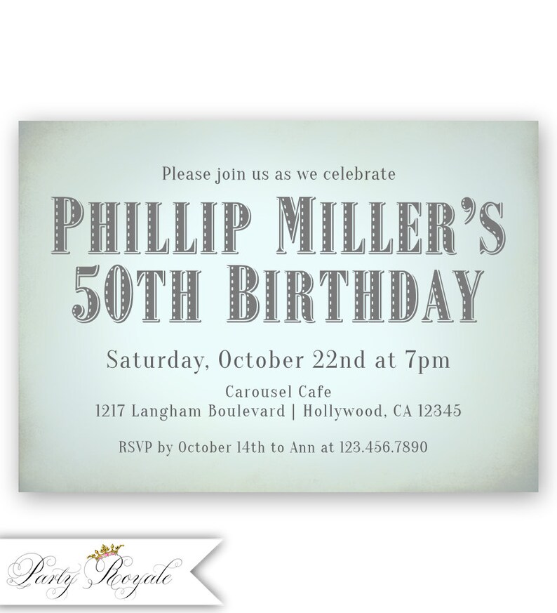 Sophisticated Adult Birthday Party Invitations Surprise Party Invitations Printable or Printed Cards Personalized Invites for men or women