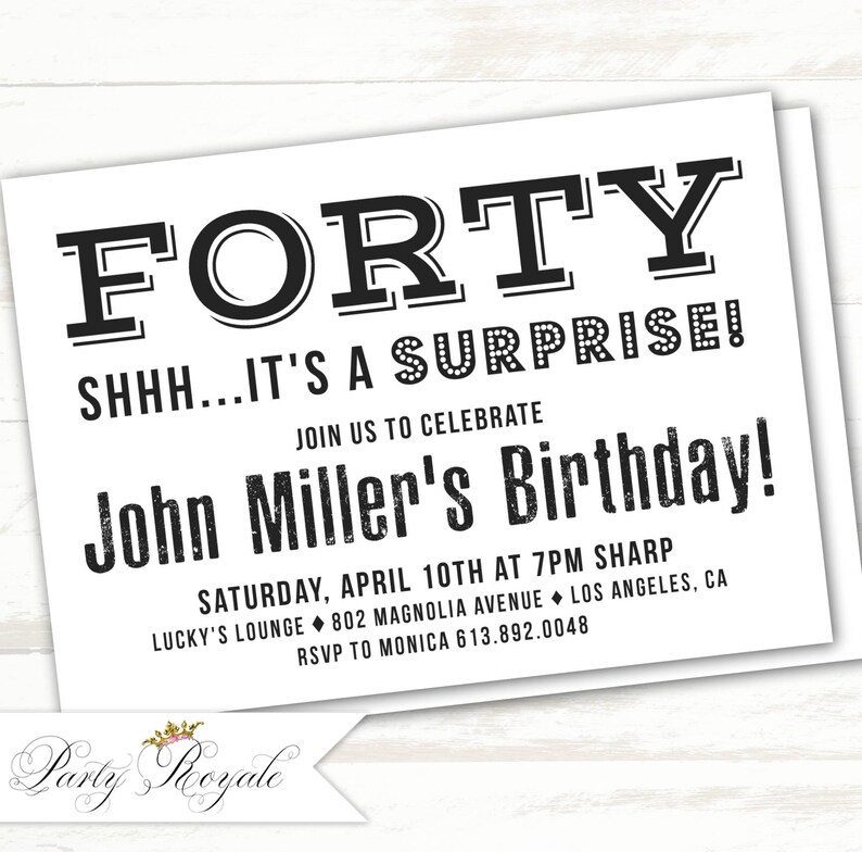 40th Surprise Birthday Invitations for Men Surprise Party Etsy