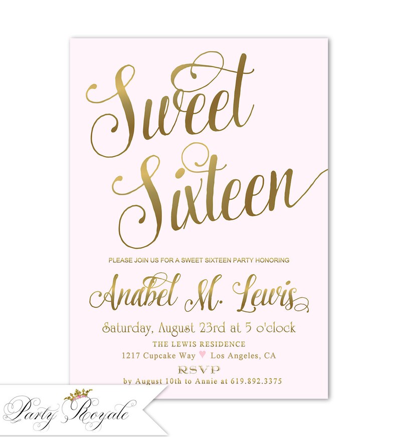 Pink And Gold Sweet 16 Birthday Invitation Sweet 16th Etsy