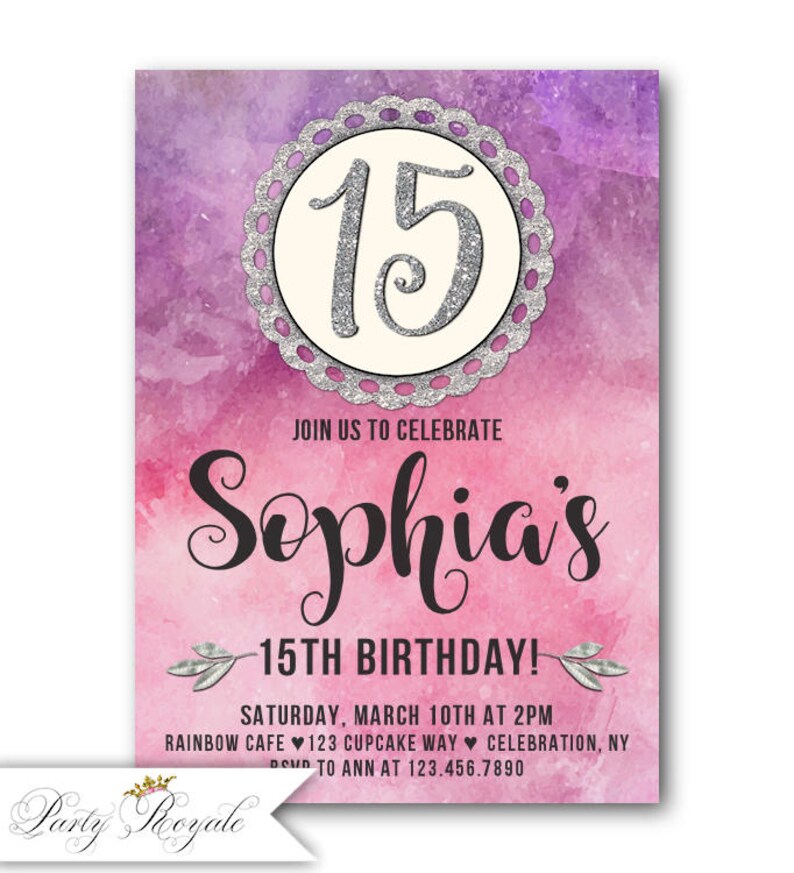 Silver 15th Birthday Invitation Girl Teen Girl S 15th Etsy