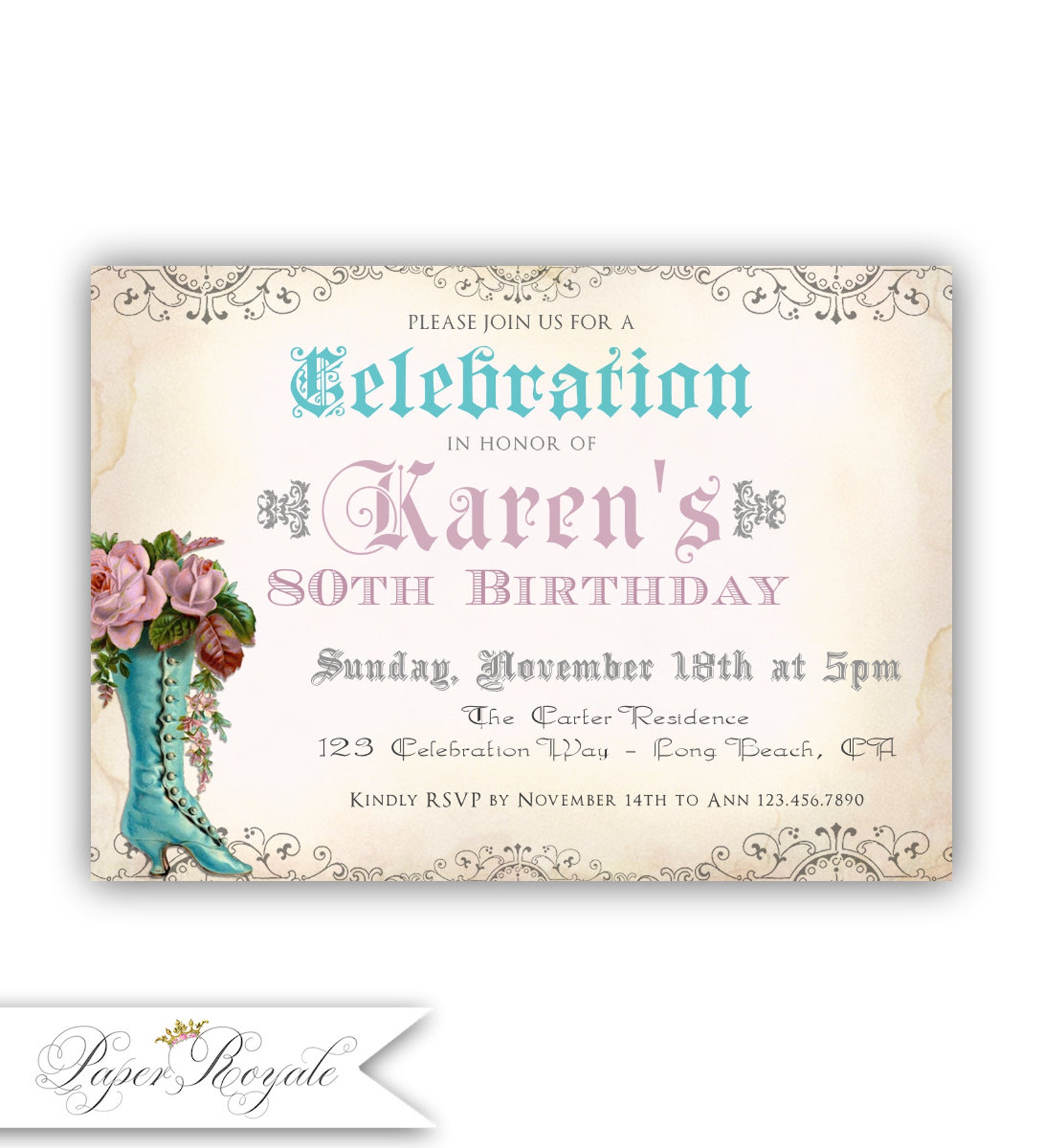 Elegant 80th birthday invitation. 80 Years Old Birthday Party. | Etsy