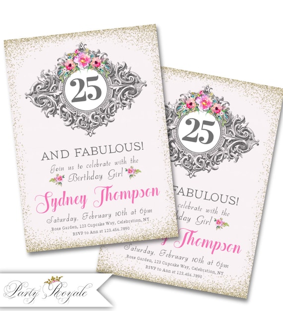 Adult Birthday Invitations For Her 25th Birthday Party Etsy
