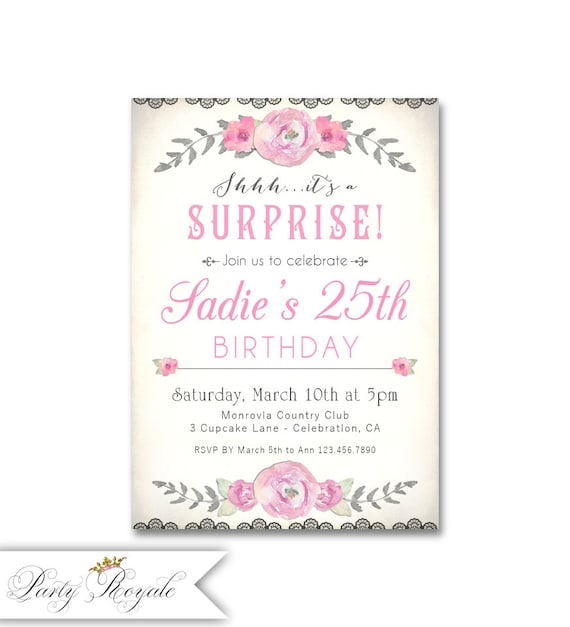 Surprise 25th Birthday Invitations For Her 25th Birthday Etsy