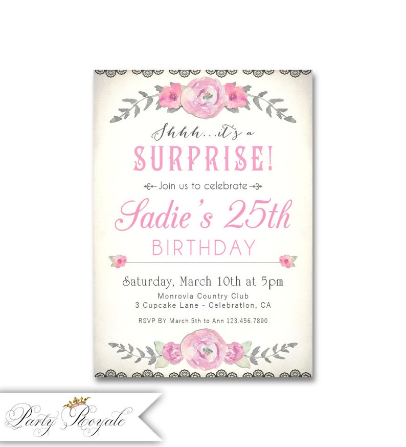 Surprise 25th Birthday Invitations For Her 25th Birthday Etsy