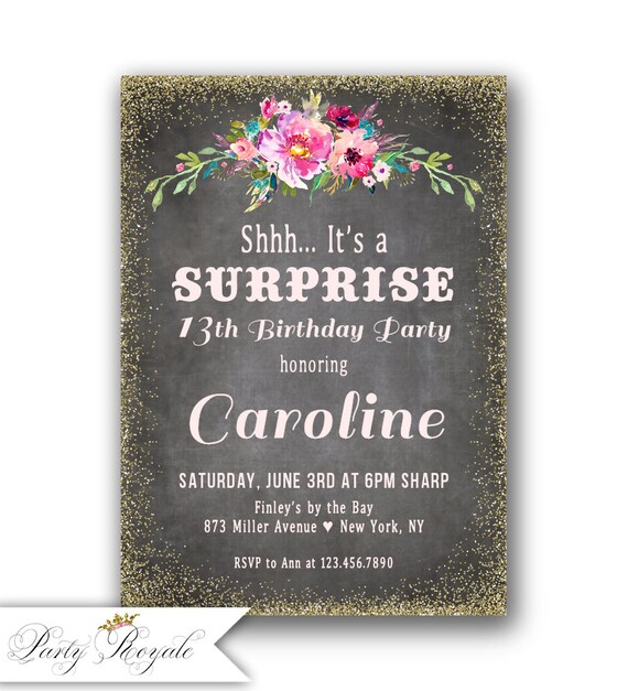 Surprise 13th Birthday Party Invitations Teenage Girls Etsy