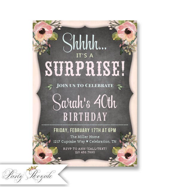 40th surprise birthday invitations women s 40th birthday etsy