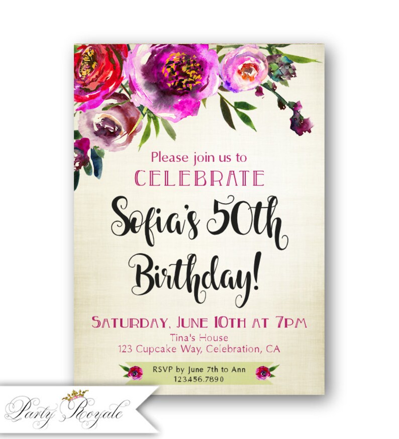 Elegant Birthday Invitation For Women 50th Birthday Etsy