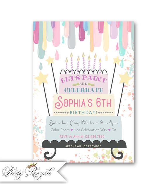 paint party invitations kids painting birthday party invitation girls paint party invites paint birthday invitation 6th 7th 8th birthday party invites for kids