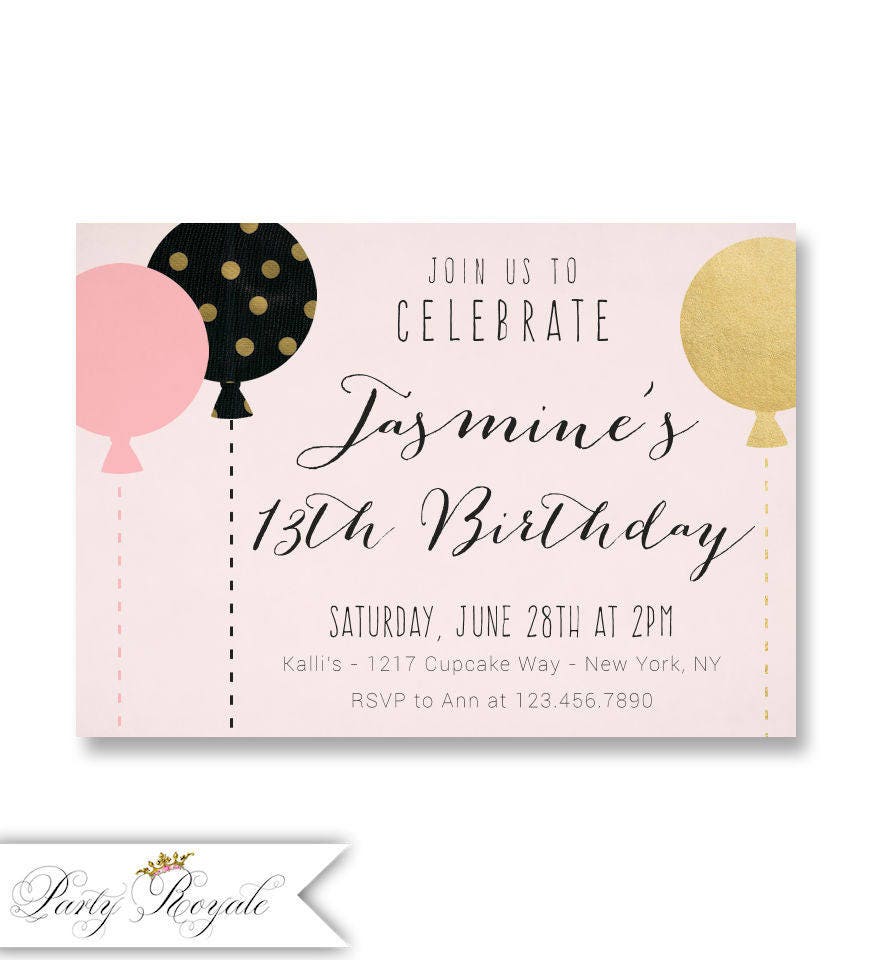 pink and gold 13th birthday invitations for teenage girls etsy