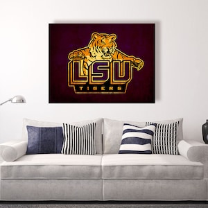LSU Tigers vintage style Canvas Print, Louisiana State University, college football logos, apartment decorating ideas, LSU, geaux tigers