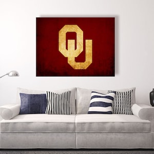 University of Oklahoma, Oklahoma Sooners vintage style Canvas Print, vintage football decor, college football logos, boomer sooner, OU