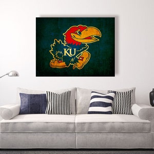 Kansas Jayhawks vintage style Canvas Print, University of Kansas, college football logos, apartment decorating ideas, KU, Jayhawks