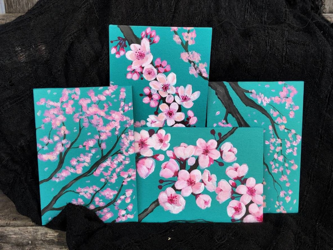 Cherry Blossom Paintings Set Of Four Etsy