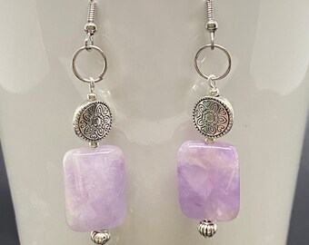 Amethyst earrings with silver charm