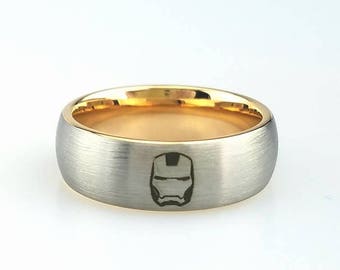 Custom Laser Engraved Tungsten Ring, Tungsten Carbide Wedding Band, Comic Movie Inspired Ring, Iron Man Design 6mm 8mm