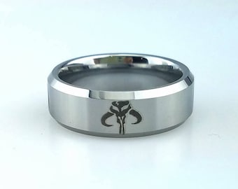 Tungsten Wedding Band, Mandalorian Boba Fett, Star Wars Ring, Wedding Band, Tungsten Ring For Mens, Anniversary Ring