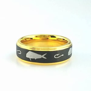 Fisherman Ring, Fisherman Gift, Fishing Ring, Mahi Mahi Wedding Ring, Fish Hook, Wedding Band, Tungsten Ring For Mens, Anniversary Ring