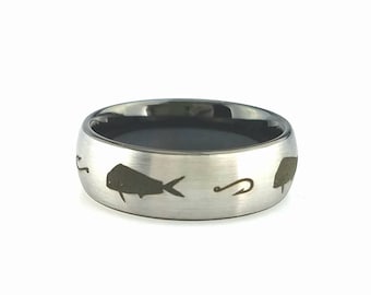 Tungsten Wedding Band, Fishing Ring, Mahi Mahi Wedding Ring, Fishing Wedding Ring, Wedding Band, Tungsten Ring For Mens, Anniversary Ring