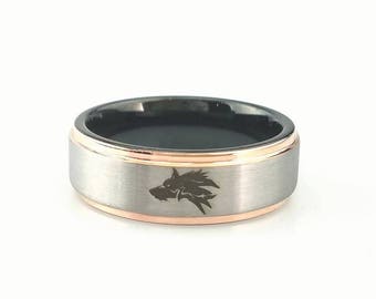 Legen of Zelda Wolf Ring, Zelda Wedding Band, Tungsten Carbide Wedding Ring, Custom Engraved Anniversary Ring, Mens Ring