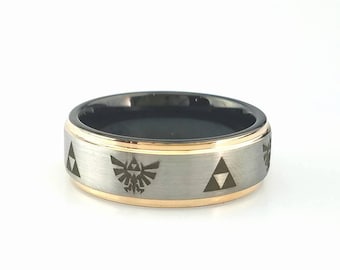 Legend of Zelda Ring, Tungsten Wedding Band, Zelda Ring, Wedding Band, Tungsten Ring For Mens, Anniversary Ring, Triforce