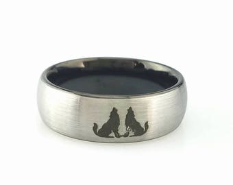 Tungsten Wedding Band, Wolf Ring, Wolf Wedding Ring, Twilight Wedding Ring, Wedding Band, Tungsten Ring For Mens, Anniversary Ring