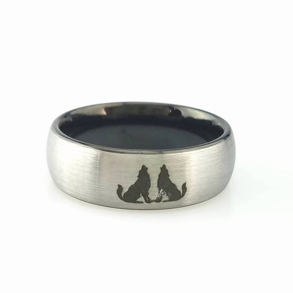 Tungsten Wedding Band, Wolf Ring, Wolf Wedding Ring, Twilight Wedding Ring, Wedding Band, Tungsten Ring For Mens, Anniversary Ring
