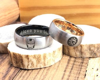 I Love You 3000 Ring, Iron Man Reactor, Custom Laser Engraved Tungsten Ring, Comic Movie Inspired Ring, Iron Man Design 6mm 8mm