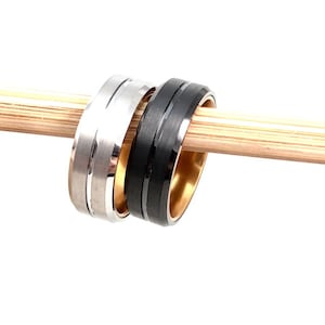 Tungsten Wedding Band For Men with Aluminum Brown Core Wedding Ring for Men Ridged Tungsten Ring Tungsten Carbide