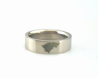 Titanium Wedding Band Game of Thrones Stark Wedding Ring Custom Size and Width Custom Laser Engraving Anniversary Ring